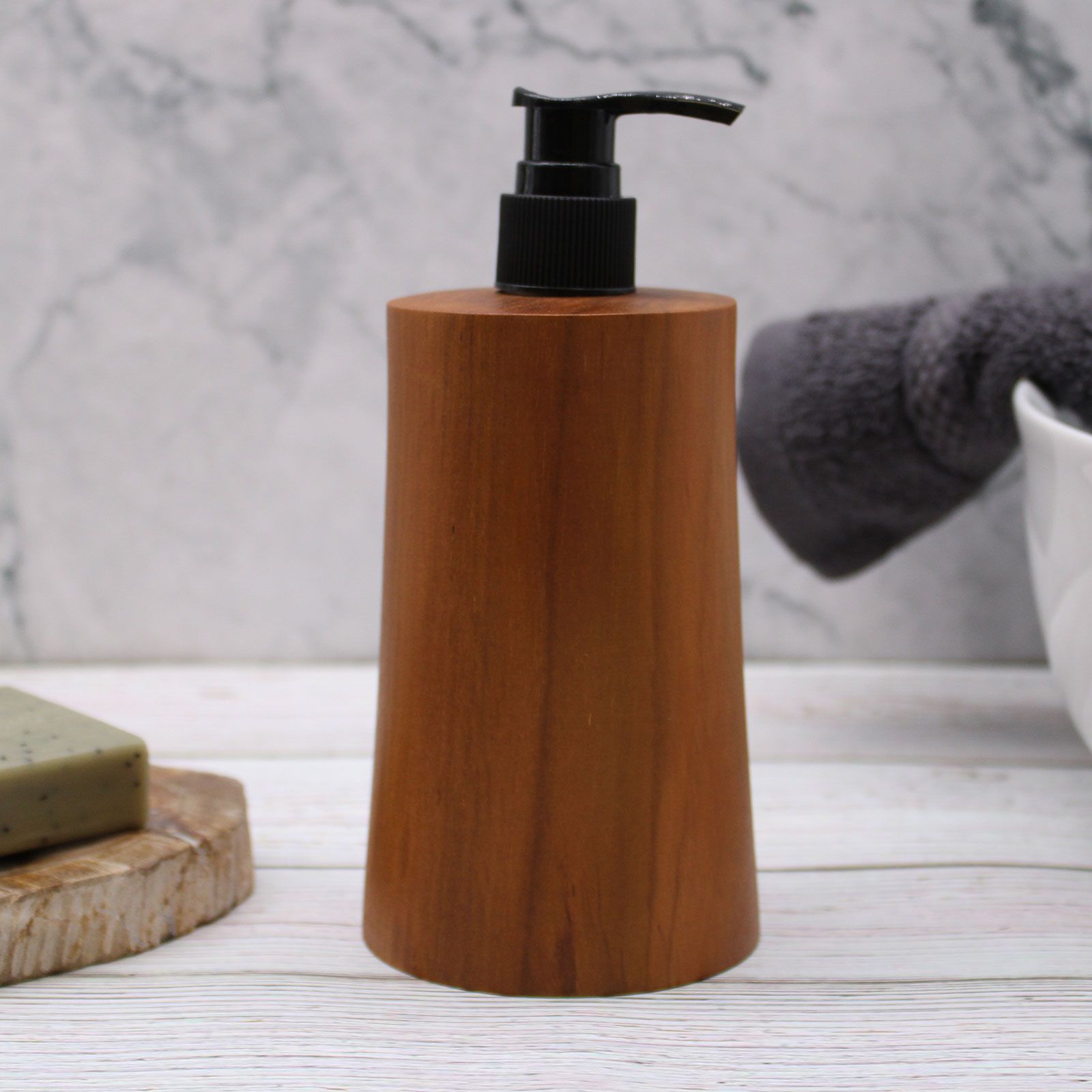 Natural Teakwood Soap Dispenser - Taper from our luxury teakwood soap dispensers collection