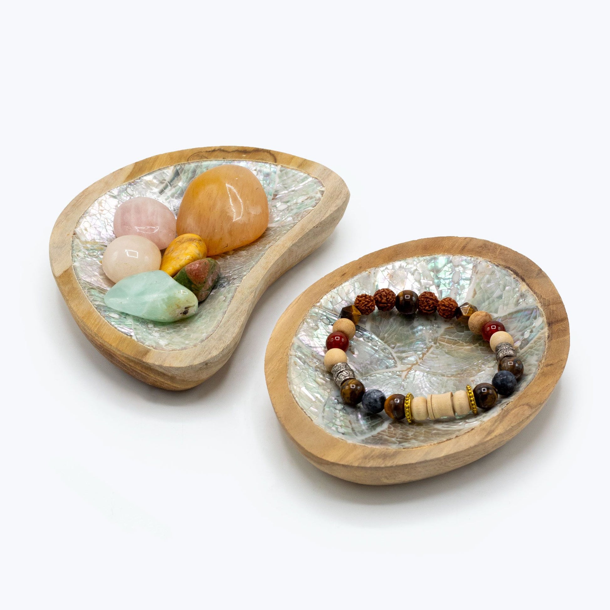Set of 4 Teak Mini Bowls with Shell Decor (assorted) from our luxury teak root baskets collection