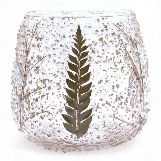 Luxury presentation of the natural floral glass straight candle holder pino 10x9cm651 showing the premium artisan packaging and complete set contents