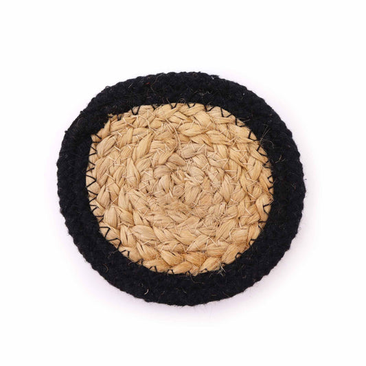 Natural Coaster - Jute & Cotton 10cm  (set of 4) - Black Boarder from our luxury indian placemats collection