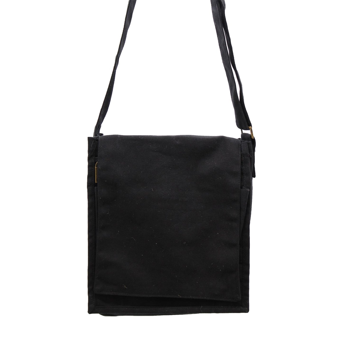 Cotton Canvas Messenger Bag - Black lifestyle product photo on neutral background