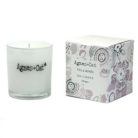 Detailed close up view highlighting the high quality craftsmanship and individual features of the agnes cat votive candle tea and roses540