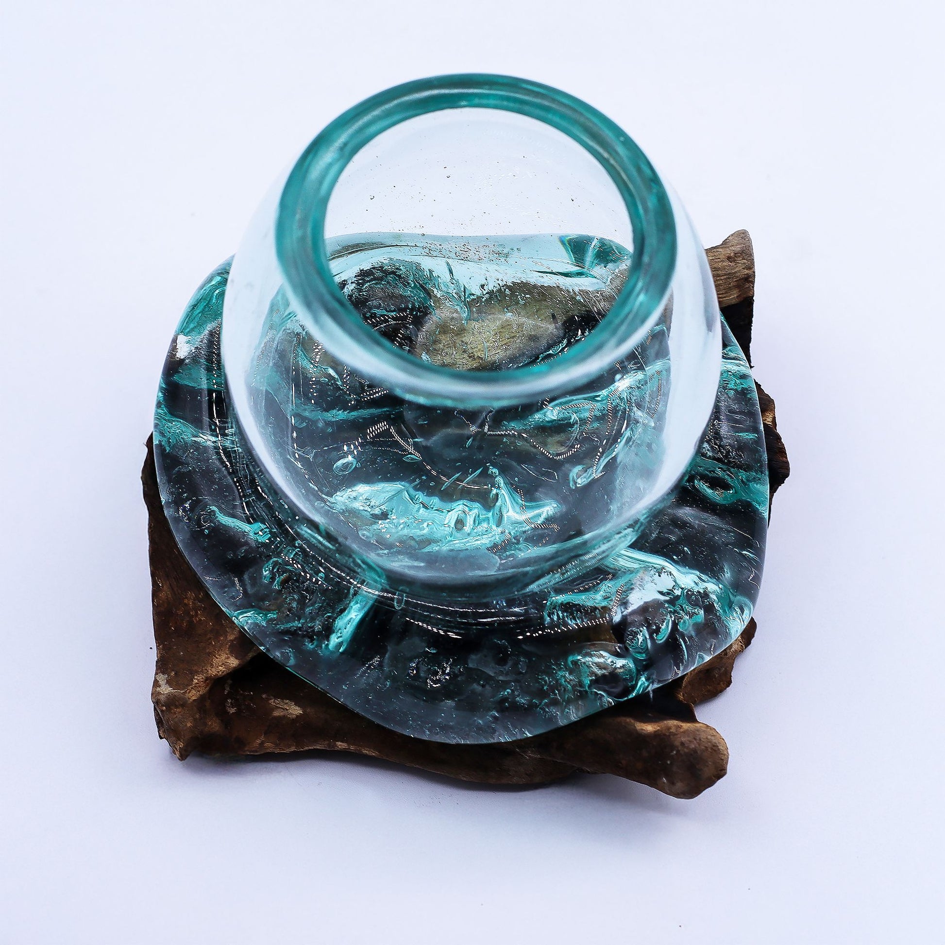 Photo 4 of Molten Glass Mini Goldfish Bowl On Wood 20cm Luxury Decor featuring authentic premium craftsmanship.