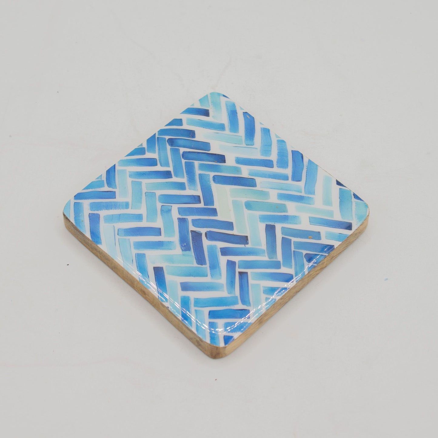 Set of 4 Square Coasters -  Blue Stripes from our luxury mango wood bowls, trays & coasters collection