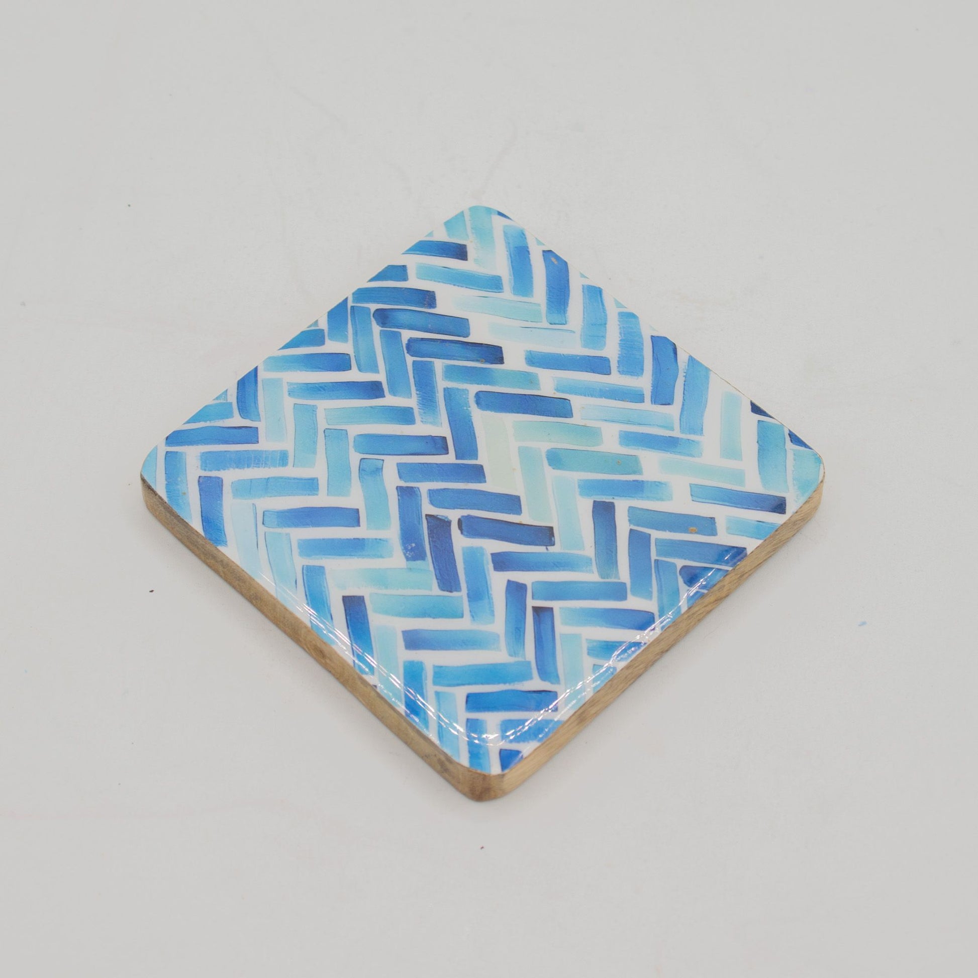 Set of 4 Square Coasters -  Blue Stripes from our luxury mango wood bowls, trays & coasters collection