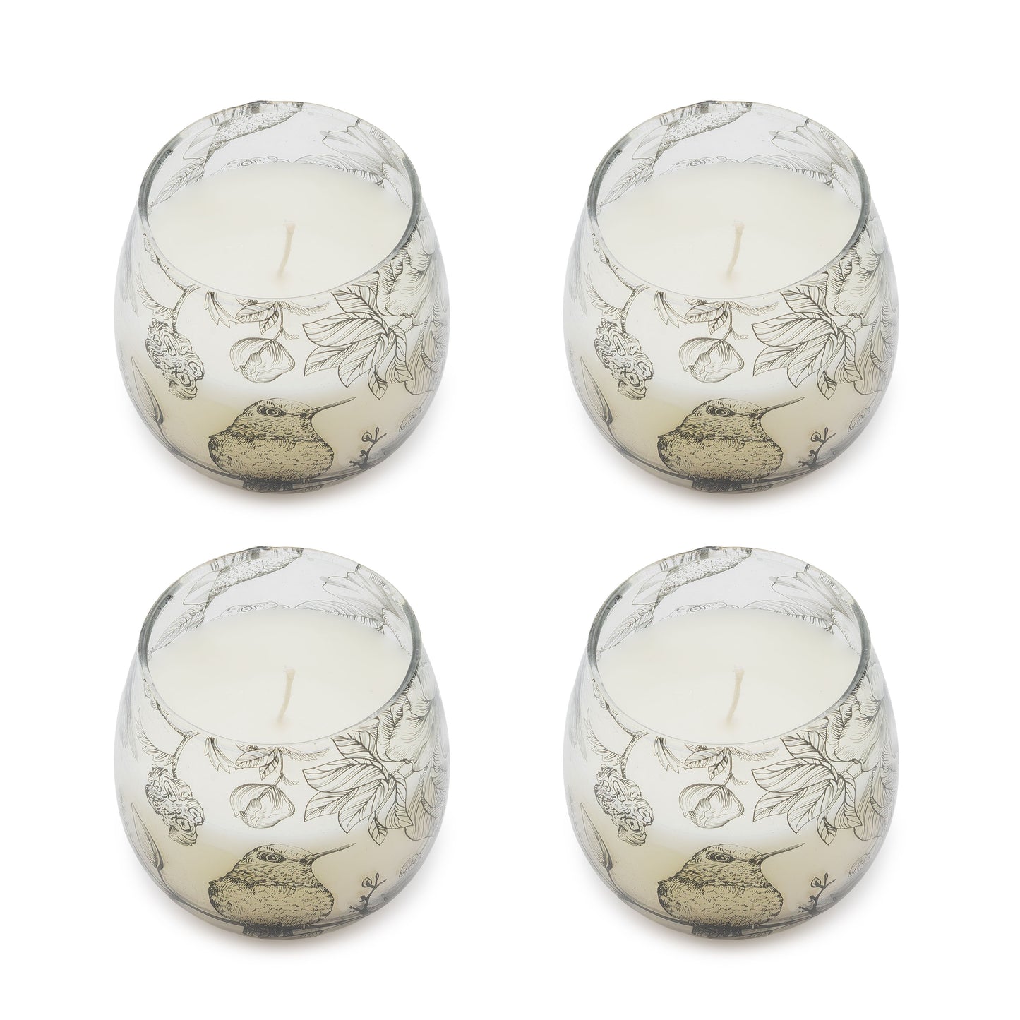 Detailed close up view highlighting the high quality craftsmanship and individual features of the small glass jar candles drawn by flame537