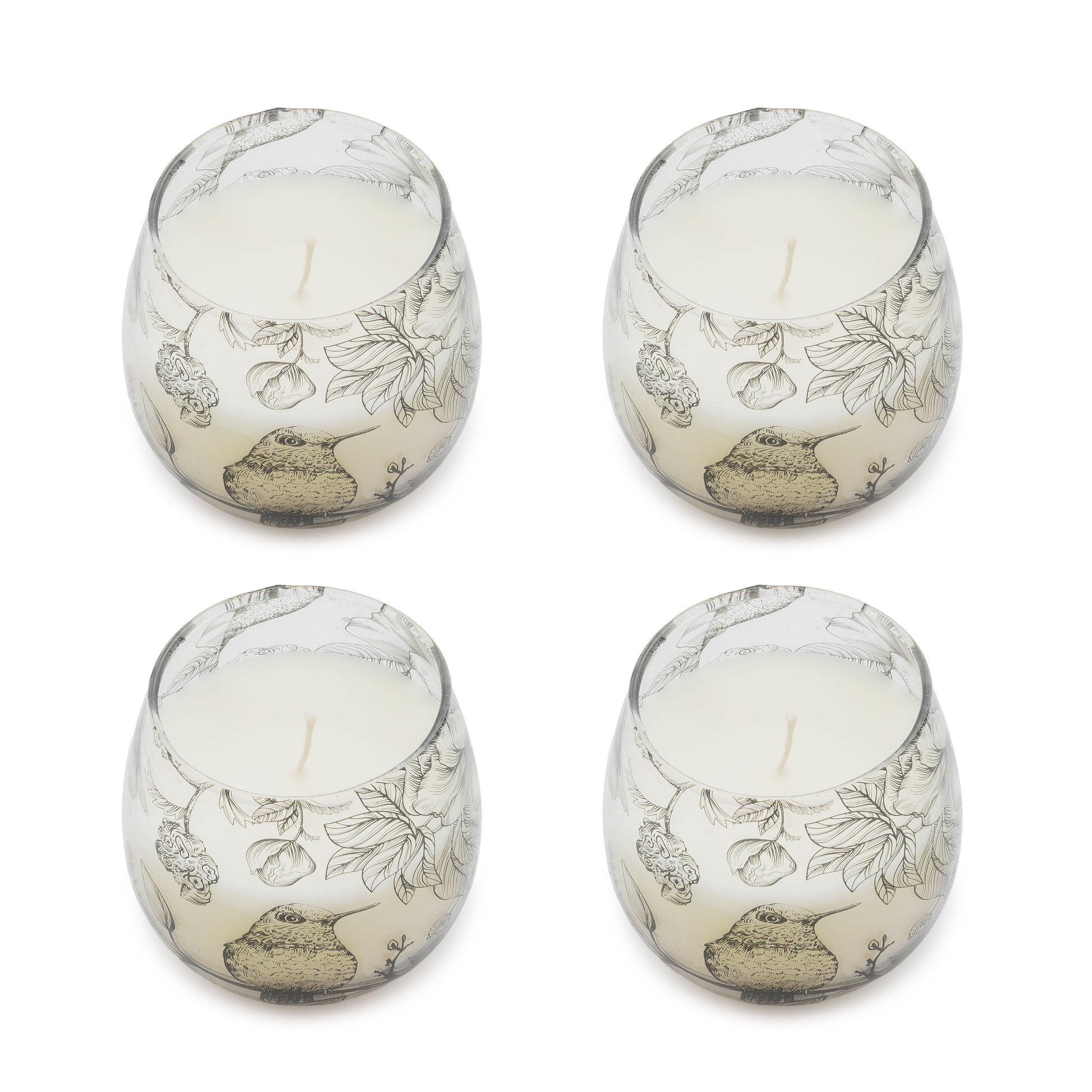 Detailed close up view highlighting the high quality craftsmanship and individual features of the small glass jar candles drawn by flame537