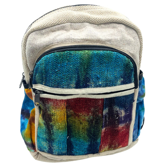 Tiedye Hemp Medium Backpack No Print lifestyle product photo on neutral background