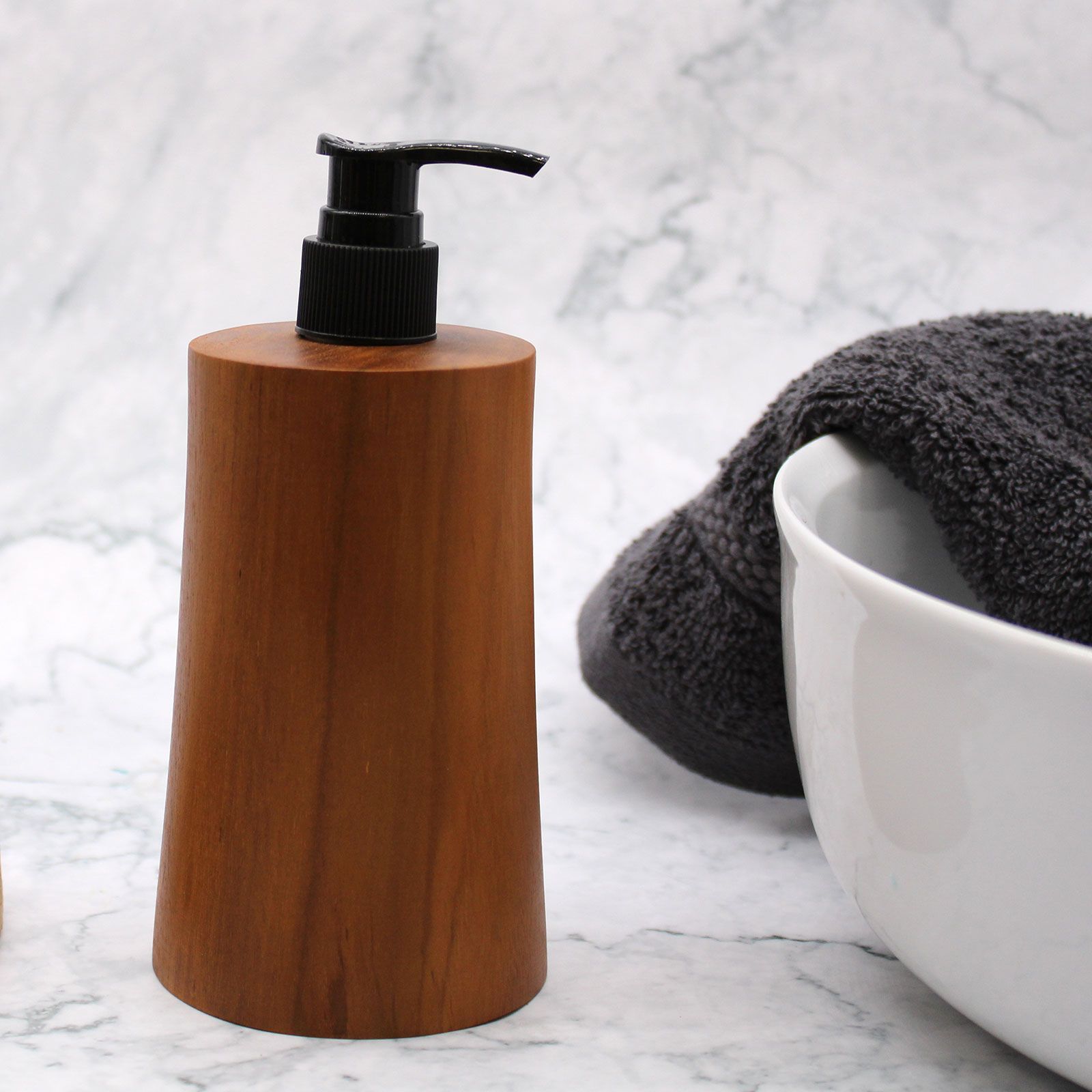 Natural Teakwood Soap Dispenser - Taper from our luxury teakwood soap dispensers collection