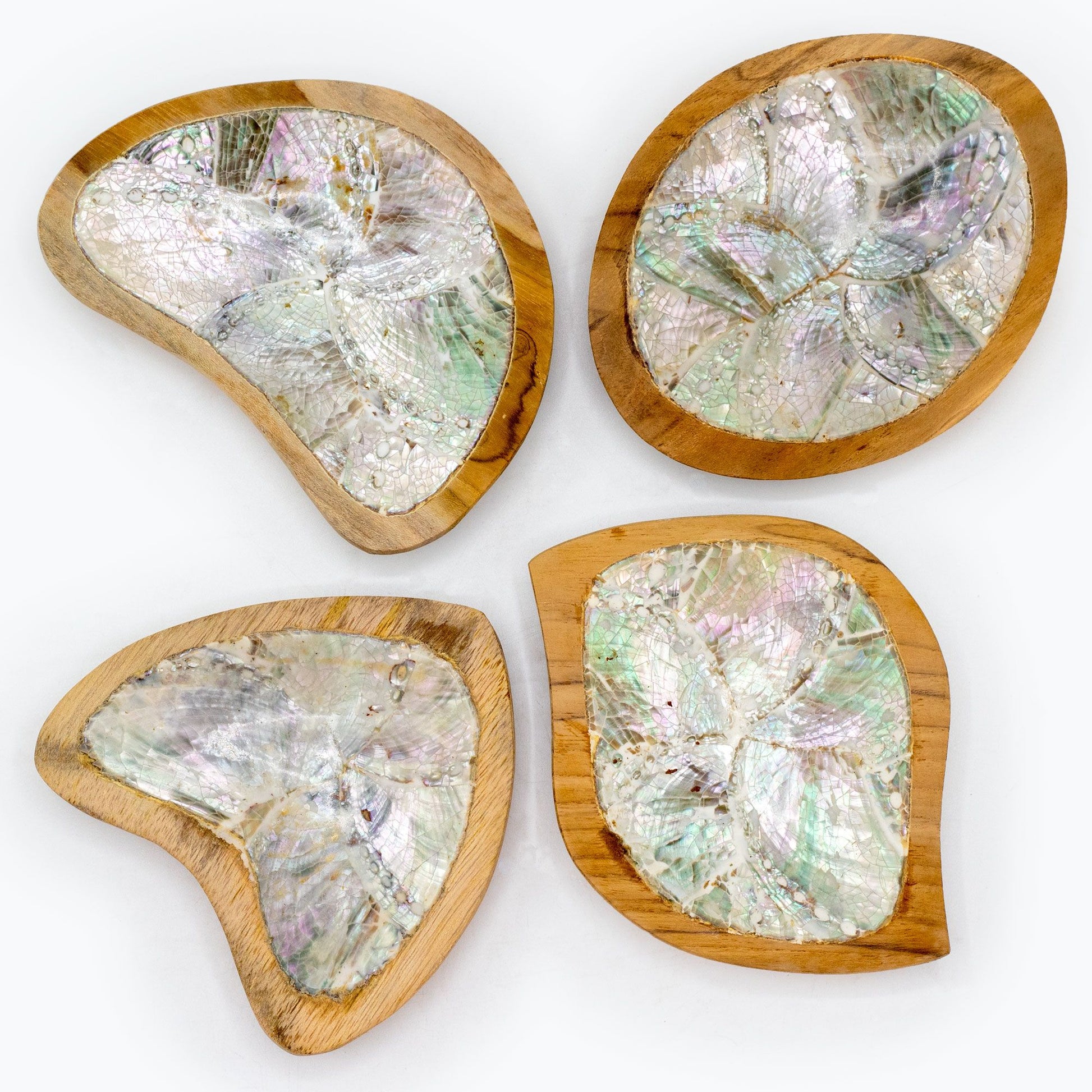 Set of 4 Teak Mini Bowls with Shell Decor (assorted) from our luxury teak root baskets collection