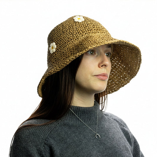 Photo 1 of Nomad Sari Floppy Straw Sun Hat - Coffee & Daisies featuring authentic premium craftsmanship.