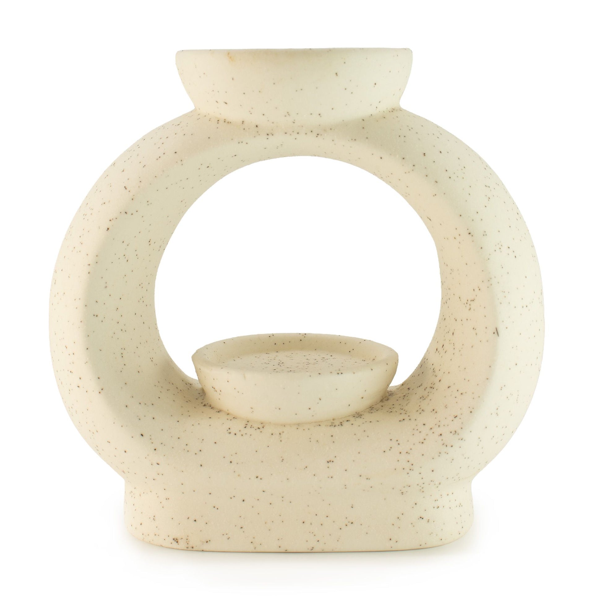 Ceramic Zen Oil Burner - Large Oval Pebble  - Speckled Off-White lifestyle product photo on neutral background
