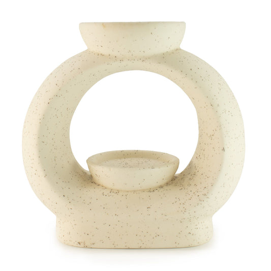 Ceramic Zen Oil Burner - Large Oval Pebble  - Speckled Off-White lifestyle product photo on neutral background