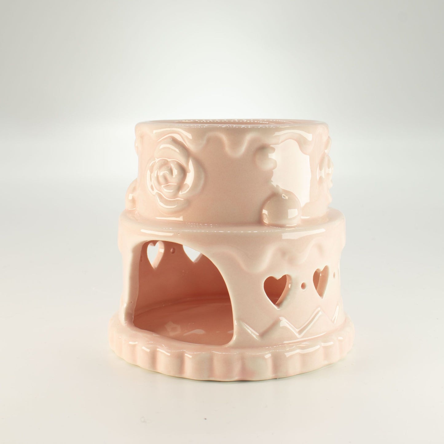 Ceramic Cake Oil Burner - Hearts - Pink from our luxury ceramic zen oil burners collection