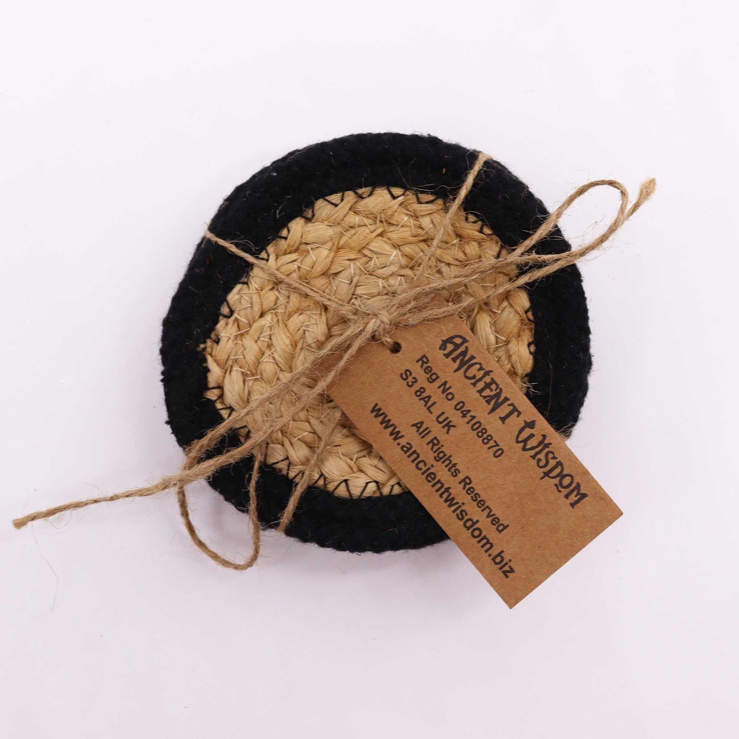 Natural Coaster - Jute & Cotton 10cm  (set of 4) - Black Boarder from our luxury indian placemats collection