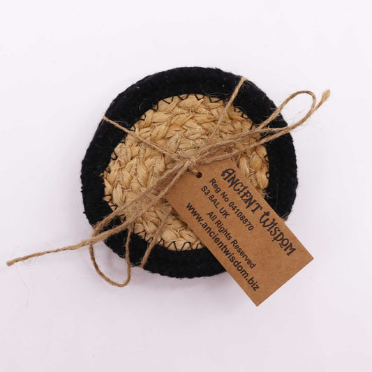 Natural Coaster - Jute & Cotton 10cm  (set of 4) - Black Boarder from our luxury indian placemats collection