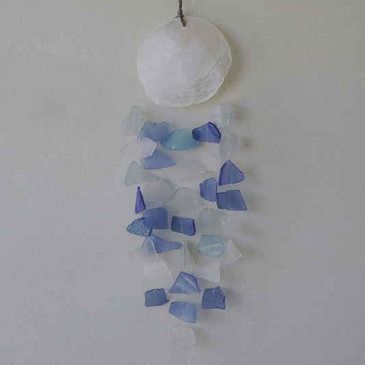 Copis & Glass Drop - Blue & White Glass from our luxury recycled glass wind chimes collection
