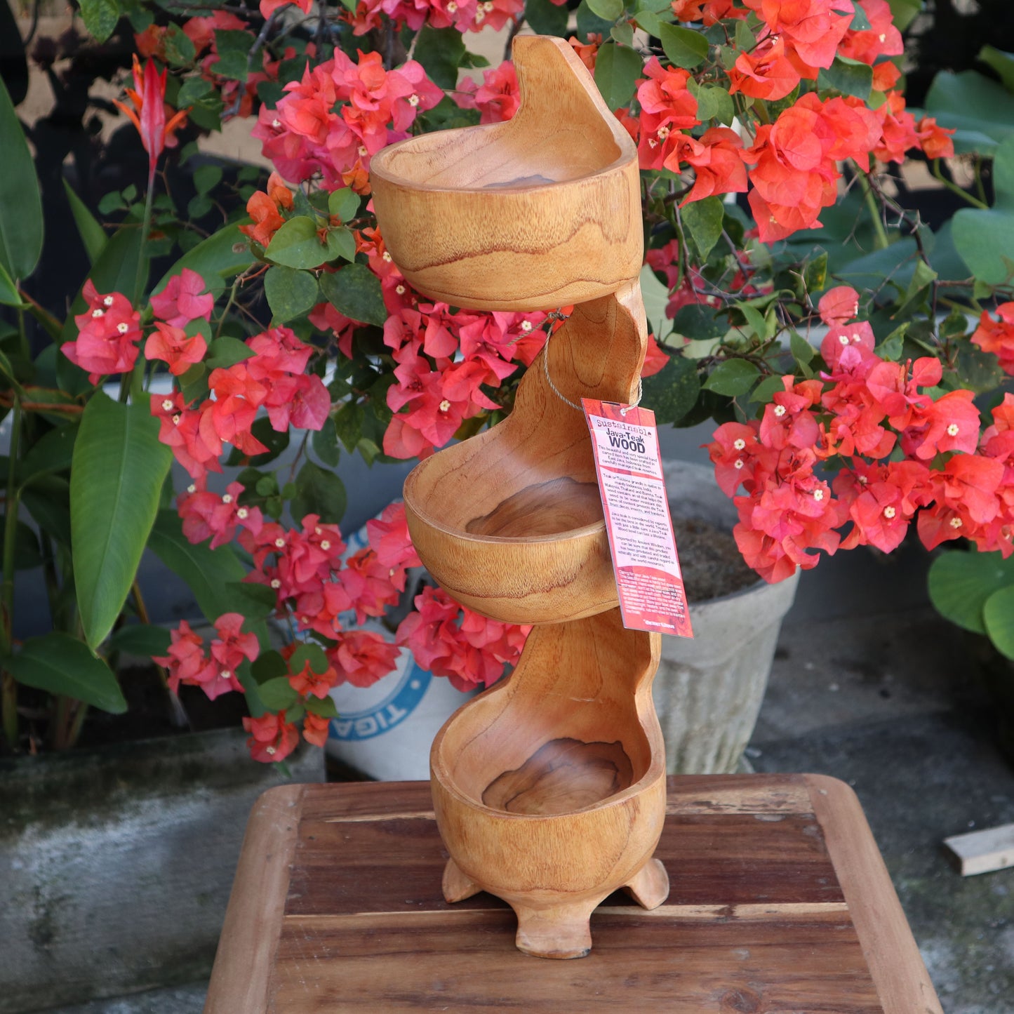 Teak Three Bowl Standing aprox 50cm from our luxury teak root baskets collection