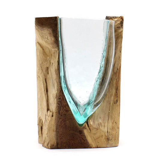 Photo 1 of Molten Glass V-shaped Art Vase On Wood Luxury Decor featuring authentic premium craftsmanship.