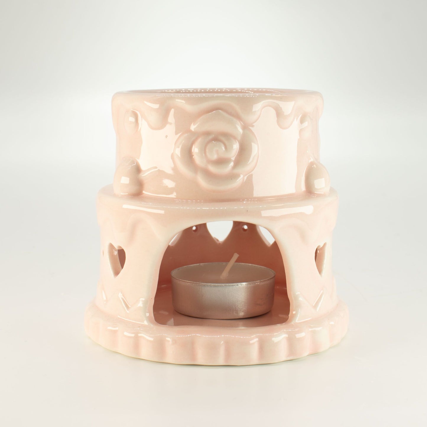 Ceramic Cake Oil Burner - Hearts - Pink from our luxury ceramic zen oil burners collection