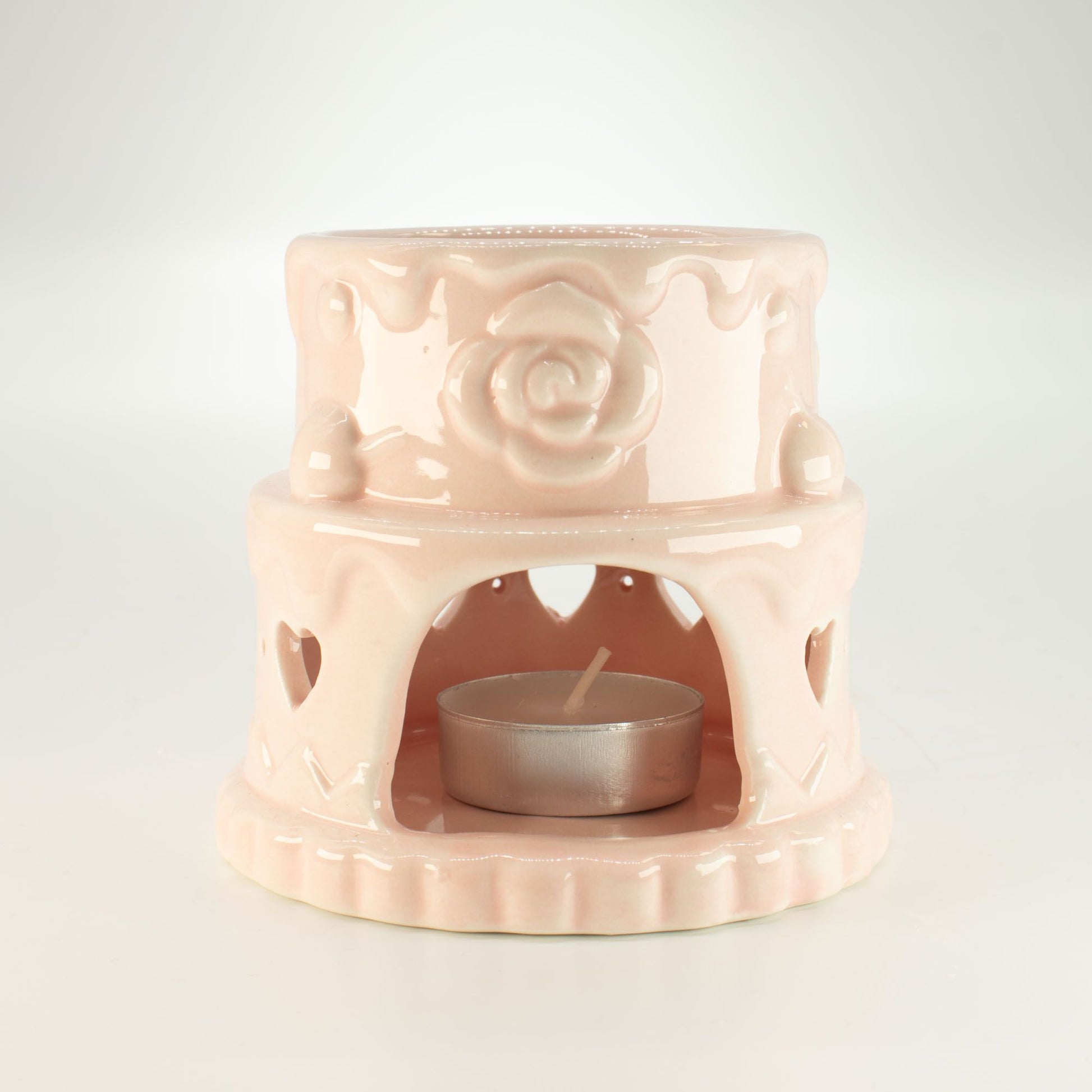 Ceramic Cake Oil Burner - Hearts - Pink from our luxury ceramic zen oil burners collection