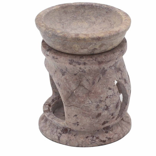 Small Soapstone Oil Burner 8cm - Three Moon Pentagon lifestyle product photo on neutral background