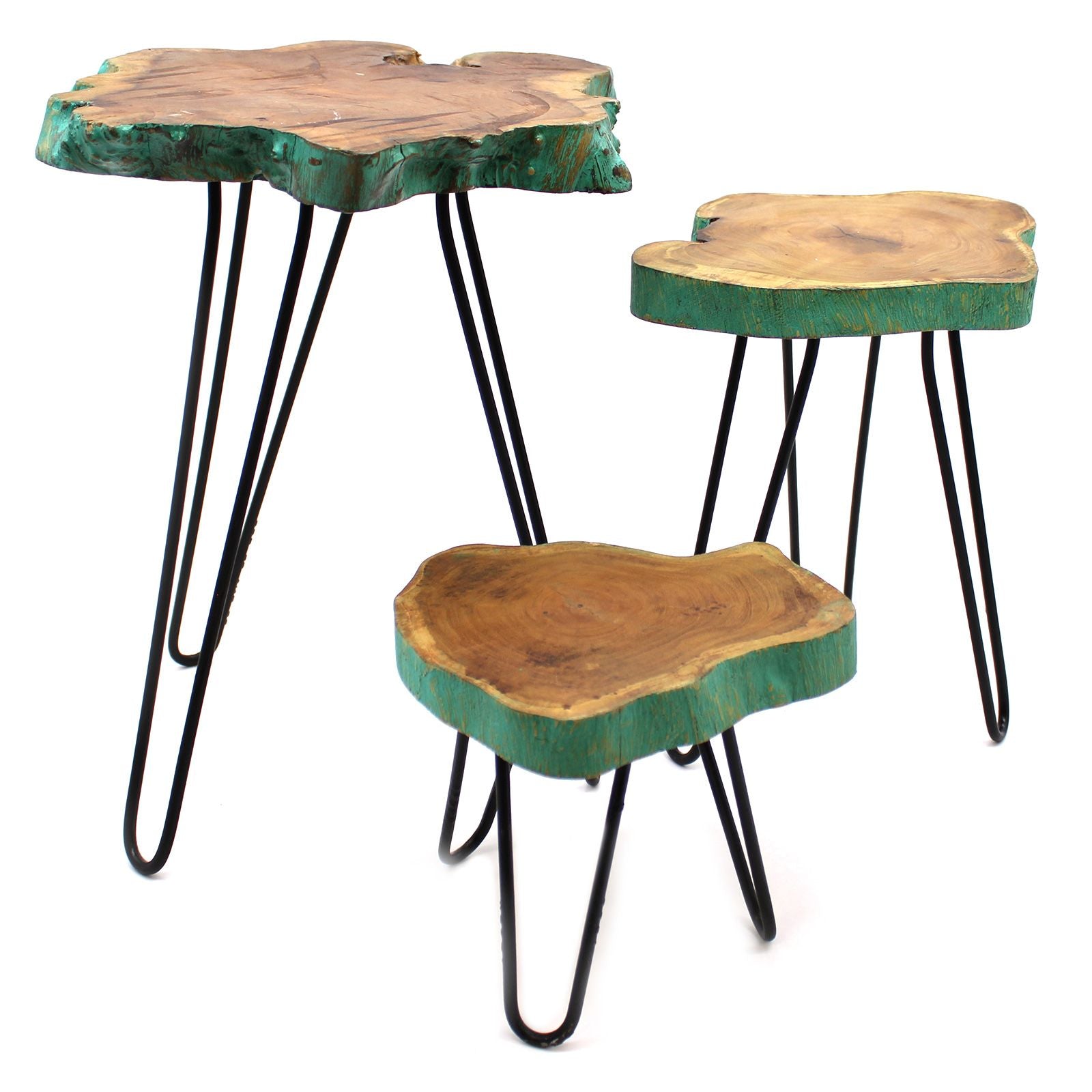Set of 3 Gamal Wood Plant Stands - Greenwash lifestyle product photo on neutral background