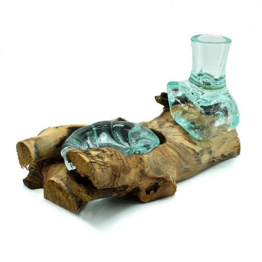 Photo 2 of Molten Glass Small Flower Vase And Tealight Holder On Wood featuring authentic premium craftsmanship.