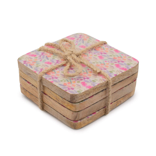 Set of 4 Square Coasters - Pretty Floral from our luxury mango wood bowls, trays & coasters collection