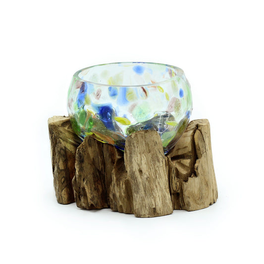 Photo 1 of Molten Coloured Glass On Wood - Small Bowl Luxury Decor featuring authentic premium craftsmanship.