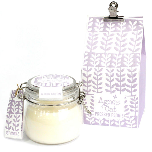 Luxury presentation of the agnes cat kilner jar candle pressed peonies629 showing the premium artisan packaging and complete set contents