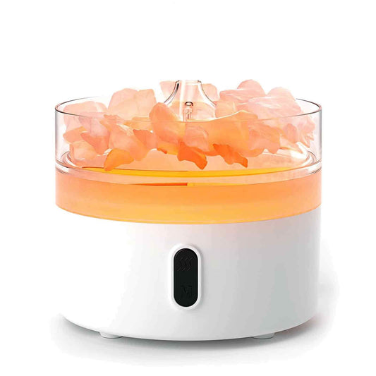 Himalayan Salt  Aroma Diffuser - Night Light - USB-C - Flame Effect ( salt included) lifestyle product photo on neutral background