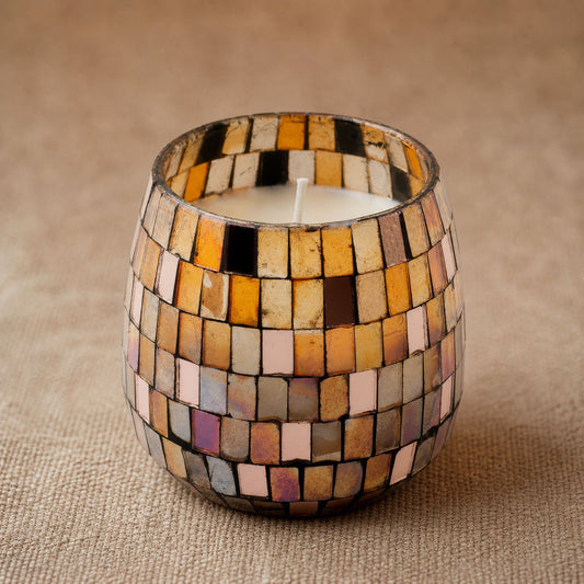 Luxury presentation of the medium glass jar candles amber mosaic503 showing the premium artisan packaging and complete set contents
