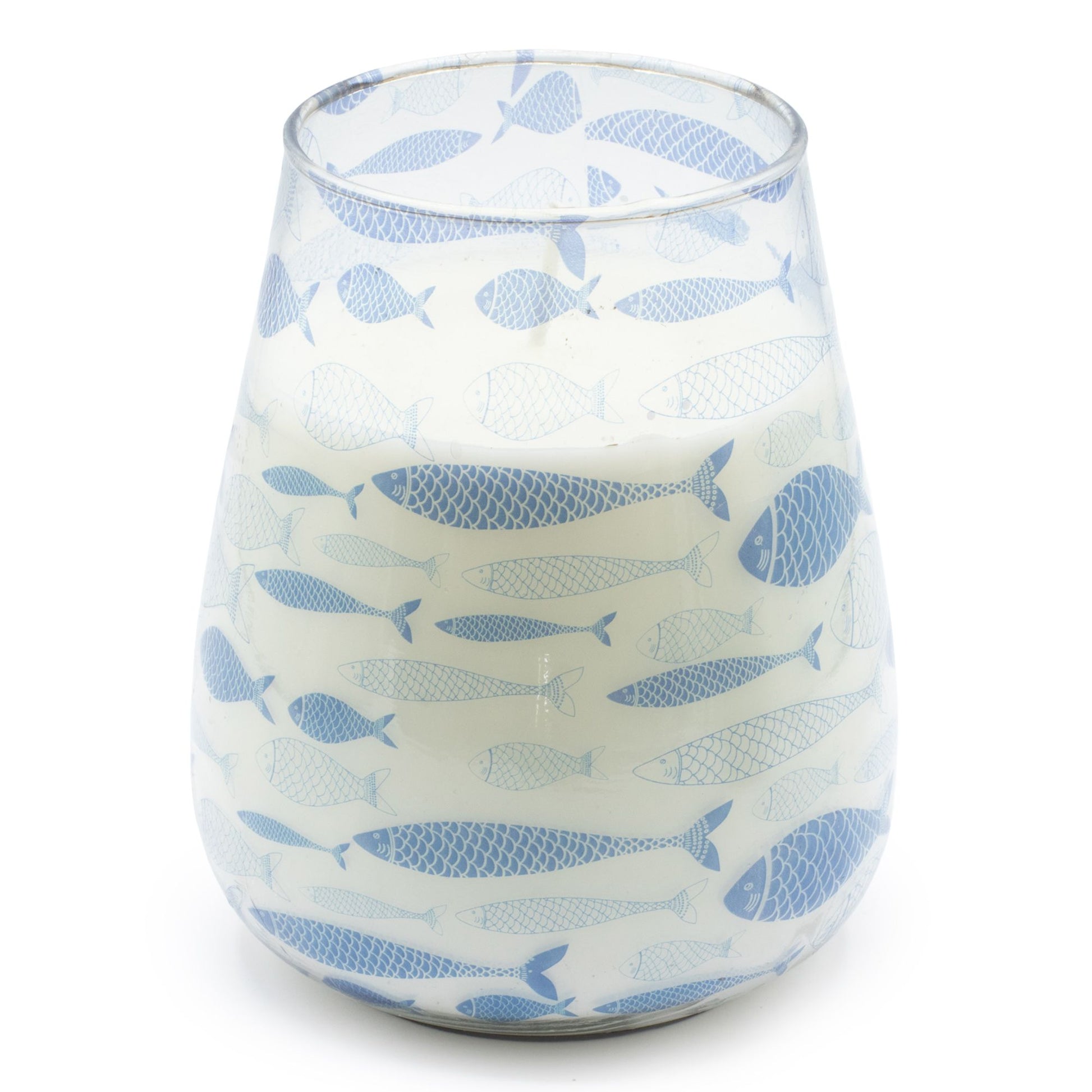 Detailed close up view highlighting the high quality craftsmanship and individual features of the tall glass jar candles seabreeze394