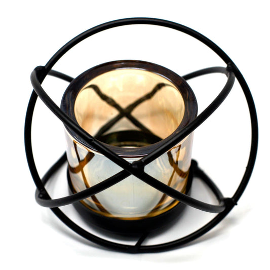 Luxury presentation of the centrepiece iron votive candle holder 1 cup single ball388 showing the premium artisan packaging and complete set contents
