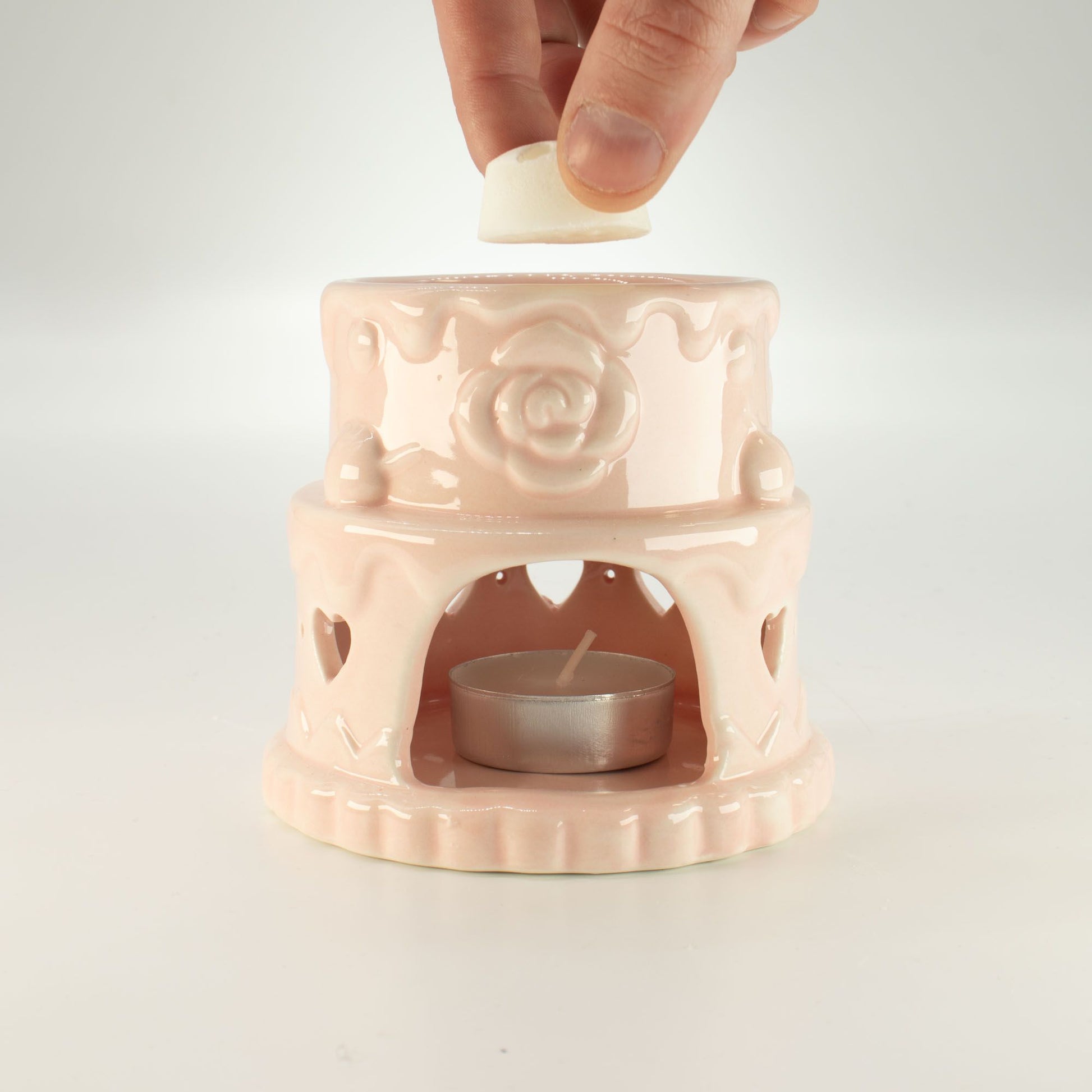 Ceramic Cake Oil Burner - Hearts - Pink from our luxury ceramic zen oil burners collection