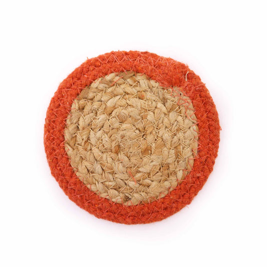 Natural Coaster - Jute & Cotton 10cm  (set of 4) - Clay Boarder from our luxury indian placemats collection