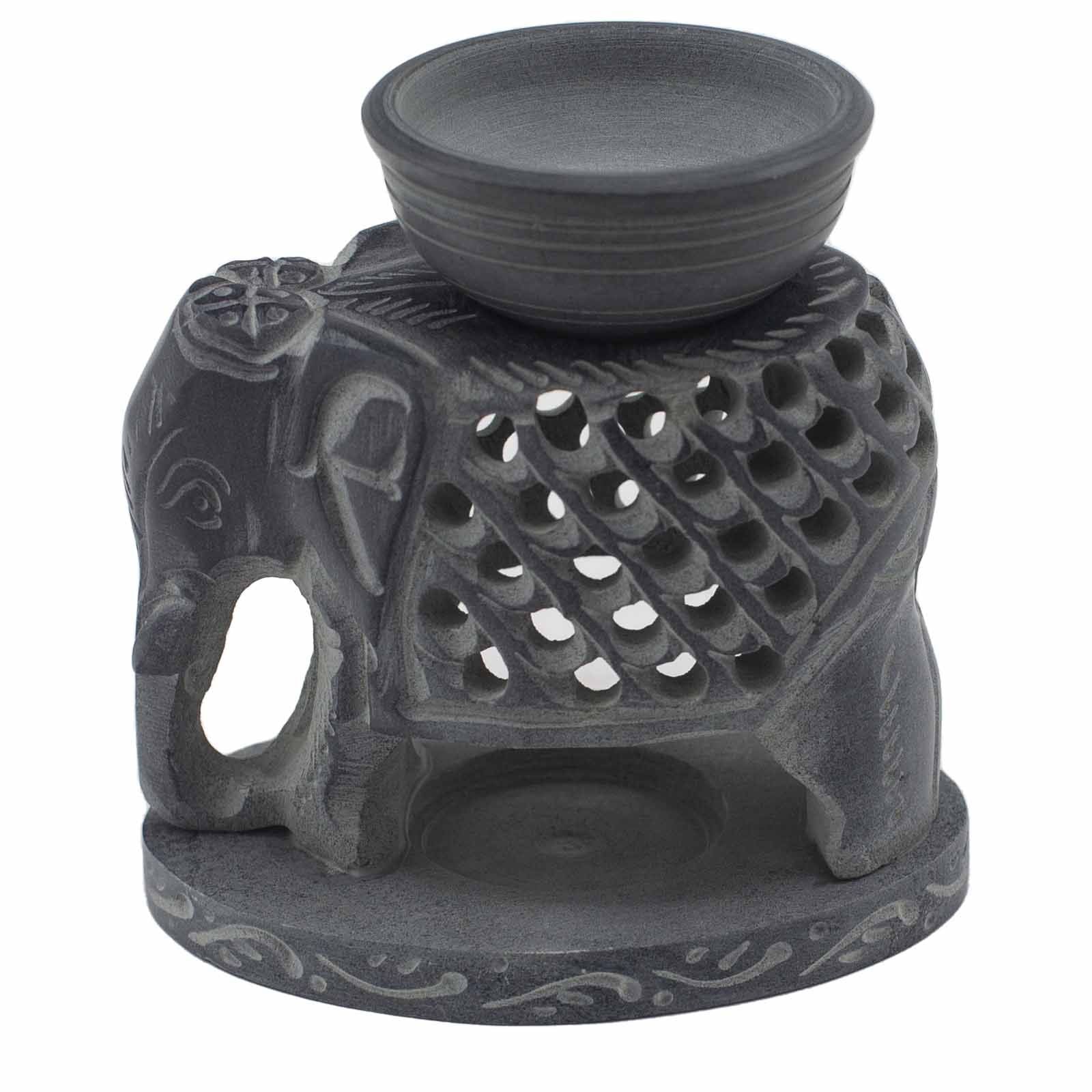 Soapstone Oil Burner 10.5cm - Standing Elephant lifestyle product photo on neutral background