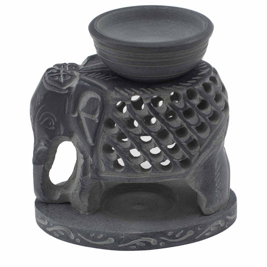 Soapstone Oil Burner 10.5cm - Standing Elephant lifestyle product photo on neutral background