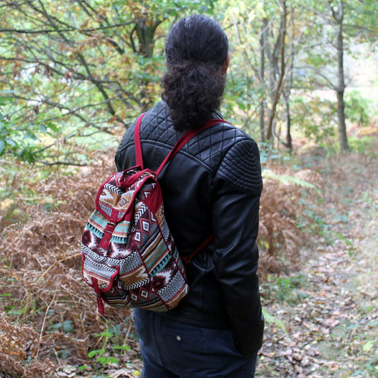 Jacquard Bag - Chocolate Backpack lifestyle product photo on neutral background