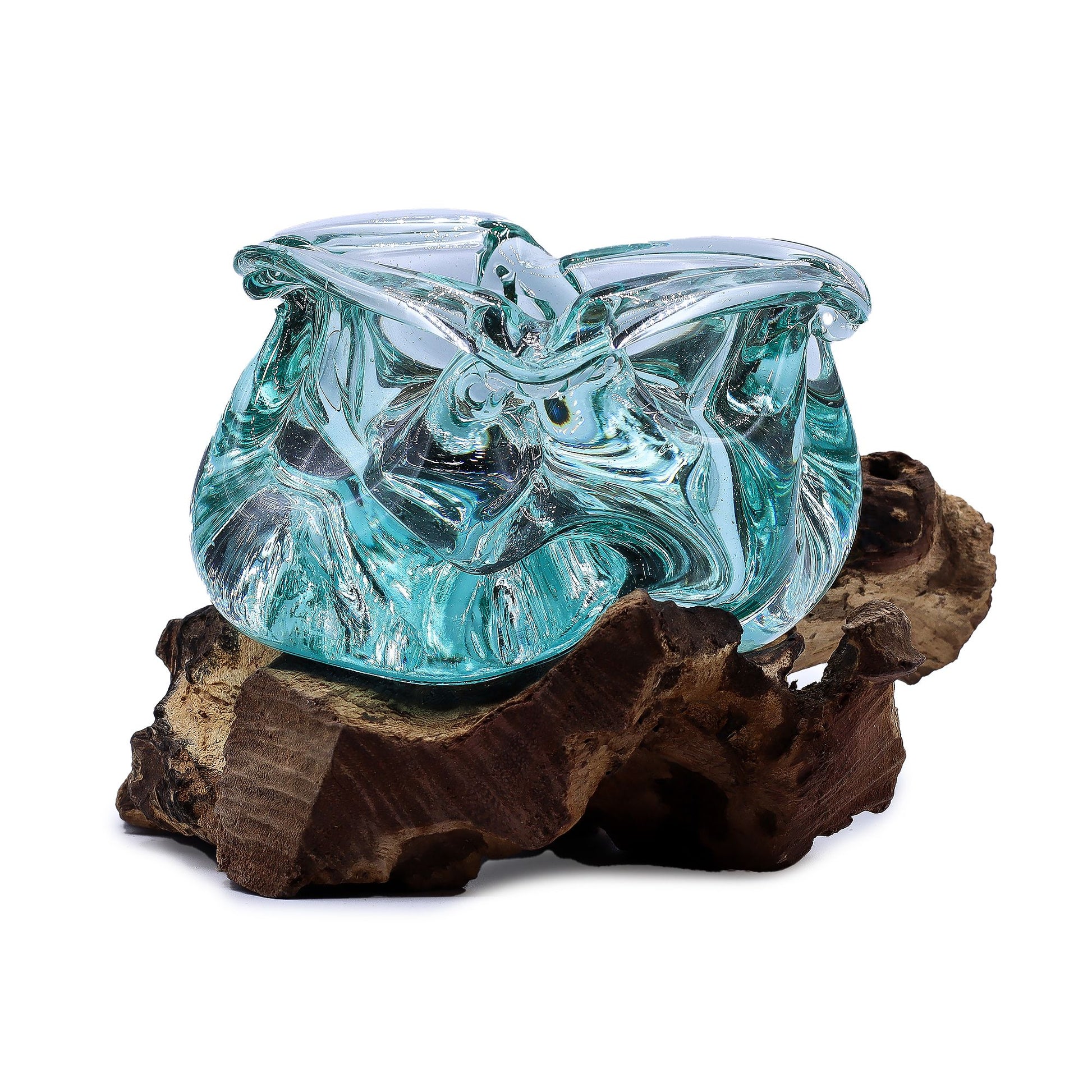 Photo 1 of Molten Glass Chunky Ashtray / Candle Holder On Wood 23cm featuring authentic premium craftsmanship.