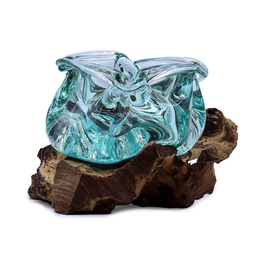 Photo 1 of Molten Glass Chunky Ashtray / Candle Holder On Wood 23cm featuring authentic premium craftsmanship.