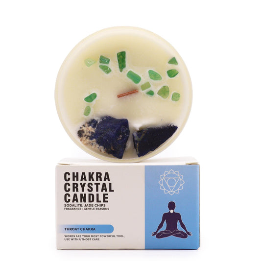 Chakra Crystal Candles - Throat Chakra lifestyle product photo on neutral background