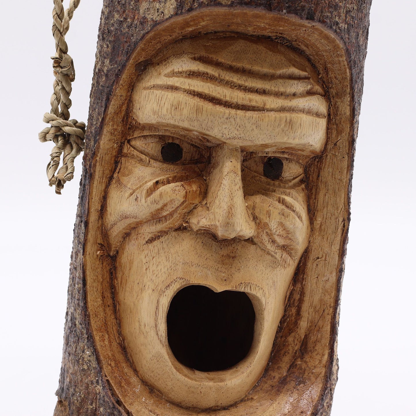 Tree Trunk Face - Bird House - Grumpy Old Man from our luxury seagrass bird houses collection