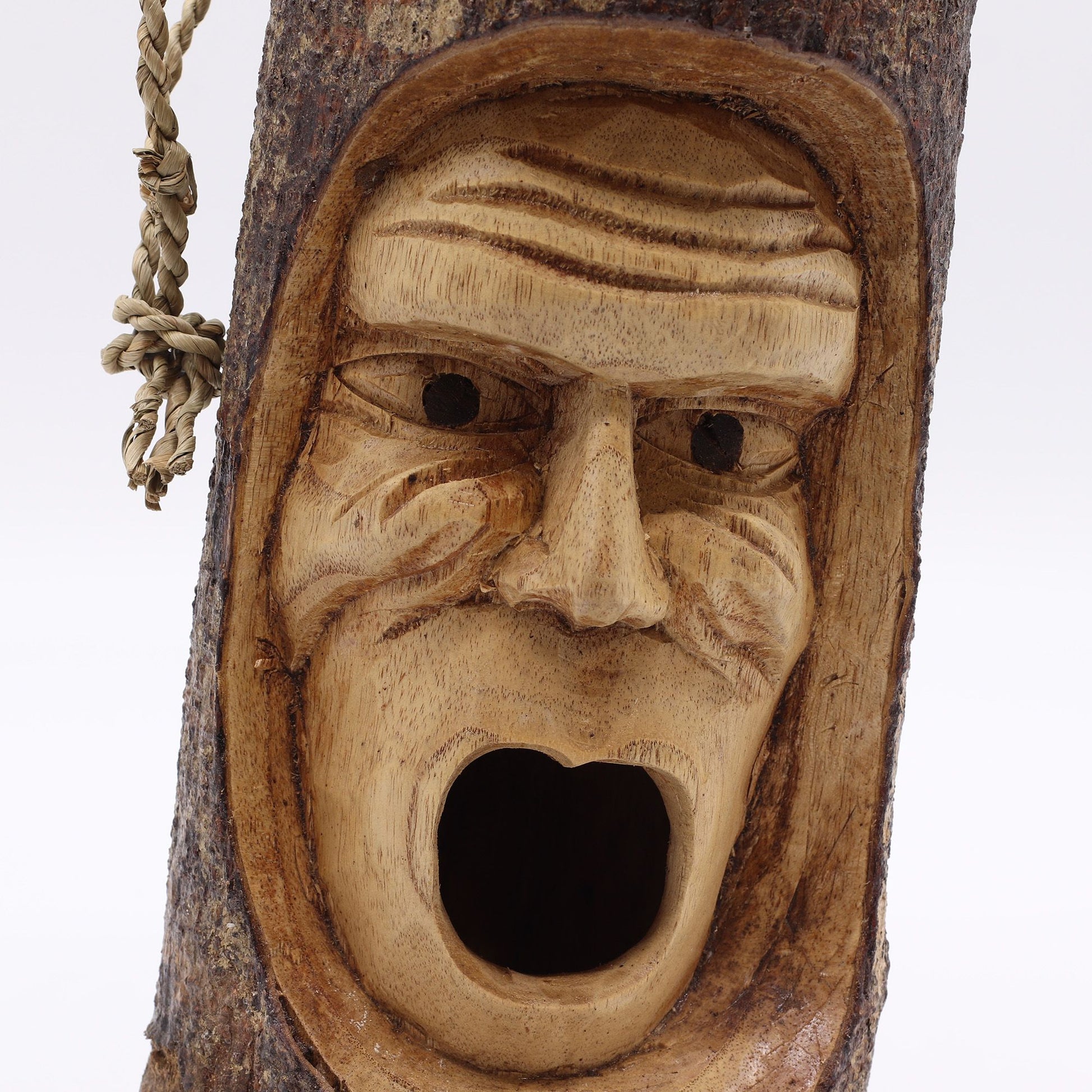 Tree Trunk Face - Bird House - Grumpy Old Man from our luxury seagrass bird houses collection