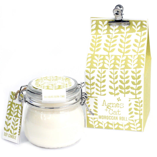 Luxury presentation of the agnes cat kilner jar candle moroccan roll635 showing the premium artisan packaging and complete set contents