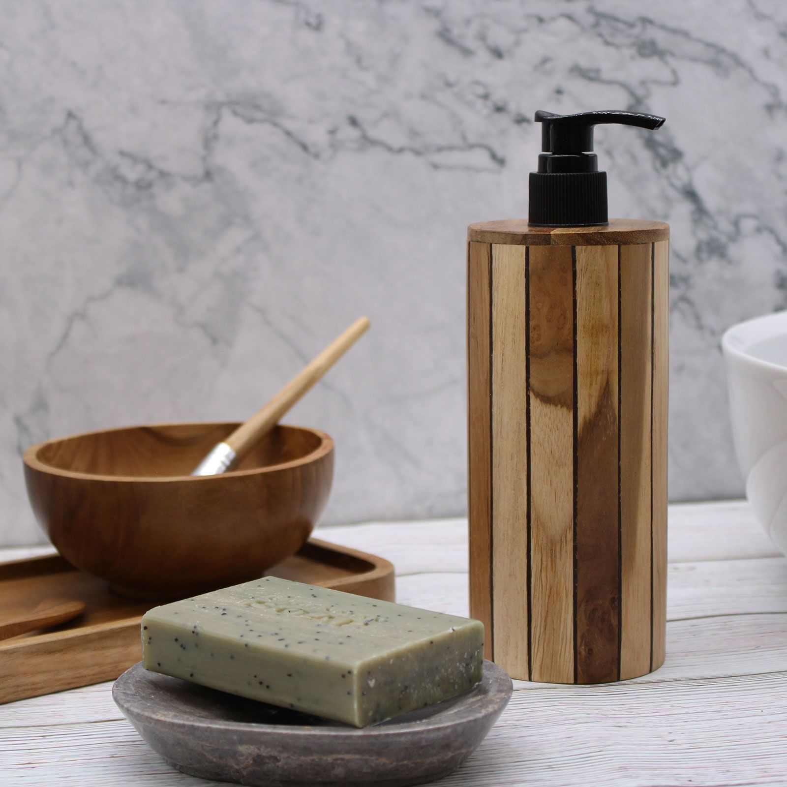 Natural Teakwood Soap Dispenser - Round from our luxury teakwood soap dispensers collection
