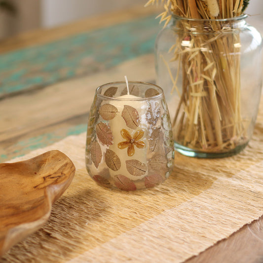 Luxury presentation of the natural floral glass vase candle holder primavera 12x11cm638 showing the premium artisan packaging and complete set contents