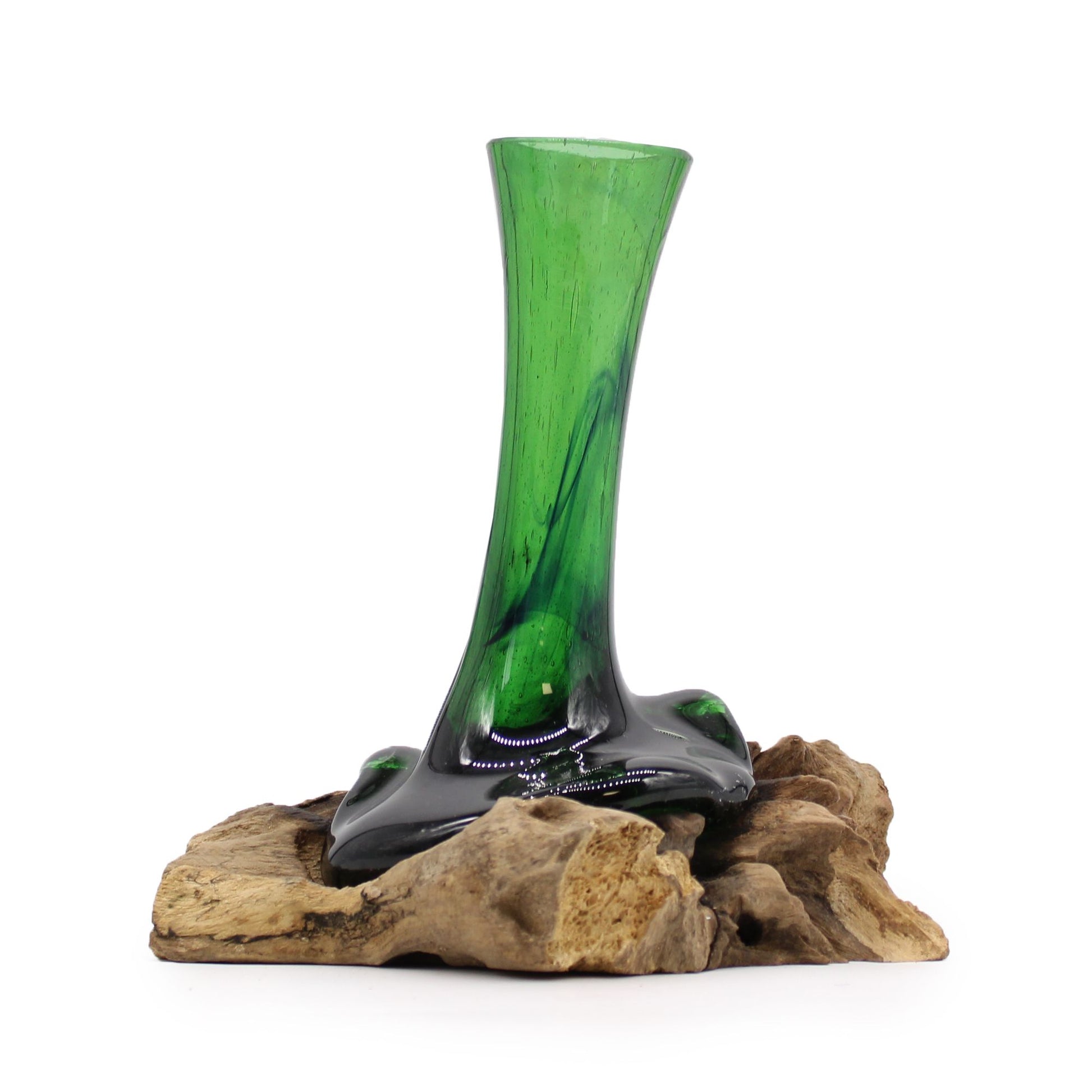 Photo 1 of Eco Recycled Glass Flower Vase On Wood Art Ornament featuring authentic premium craftsmanship.