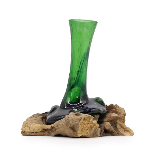 Photo 1 of Eco Recycled Glass Flower Vase On Wood Art Ornament featuring authentic premium craftsmanship.